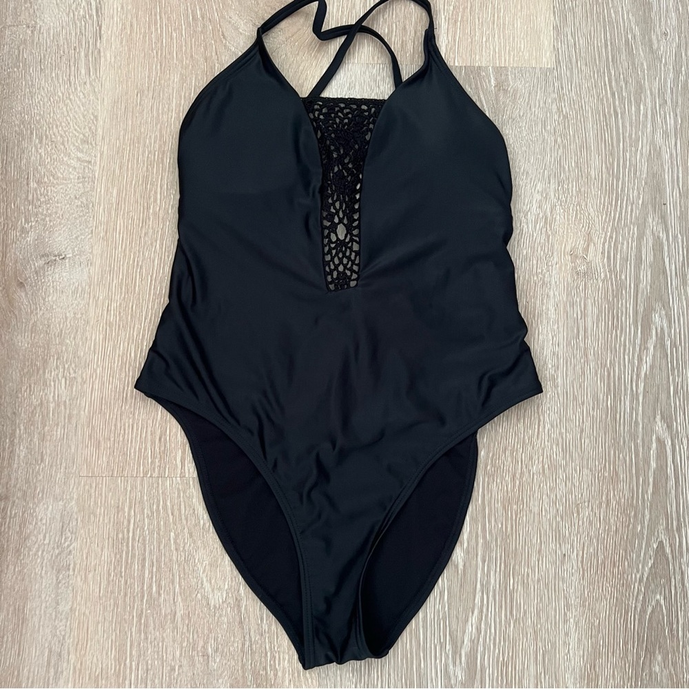 NWOT- Xhilaration  Black One Piece with Crochet Front- SZ MED